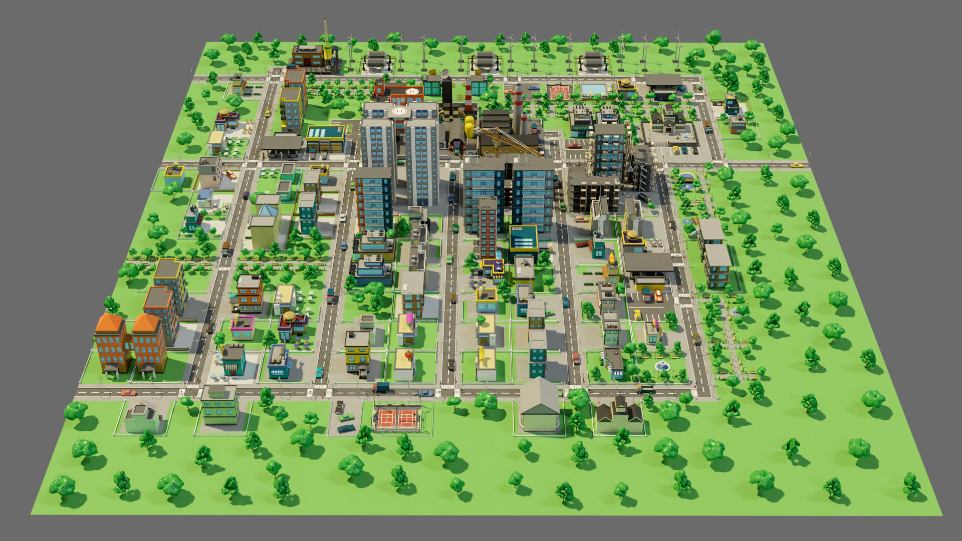 Industrial city Low-poly 3D model_3