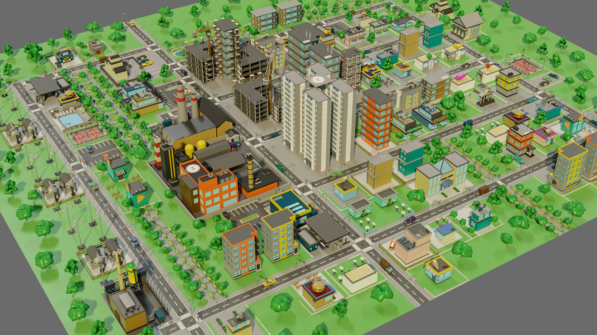 Industrial city Low-poly 3D model_31