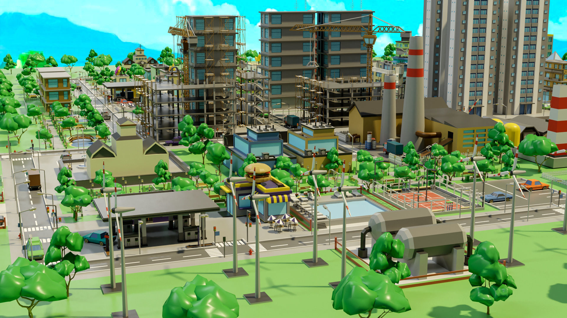 Industrial city Low-poly 3D model_35