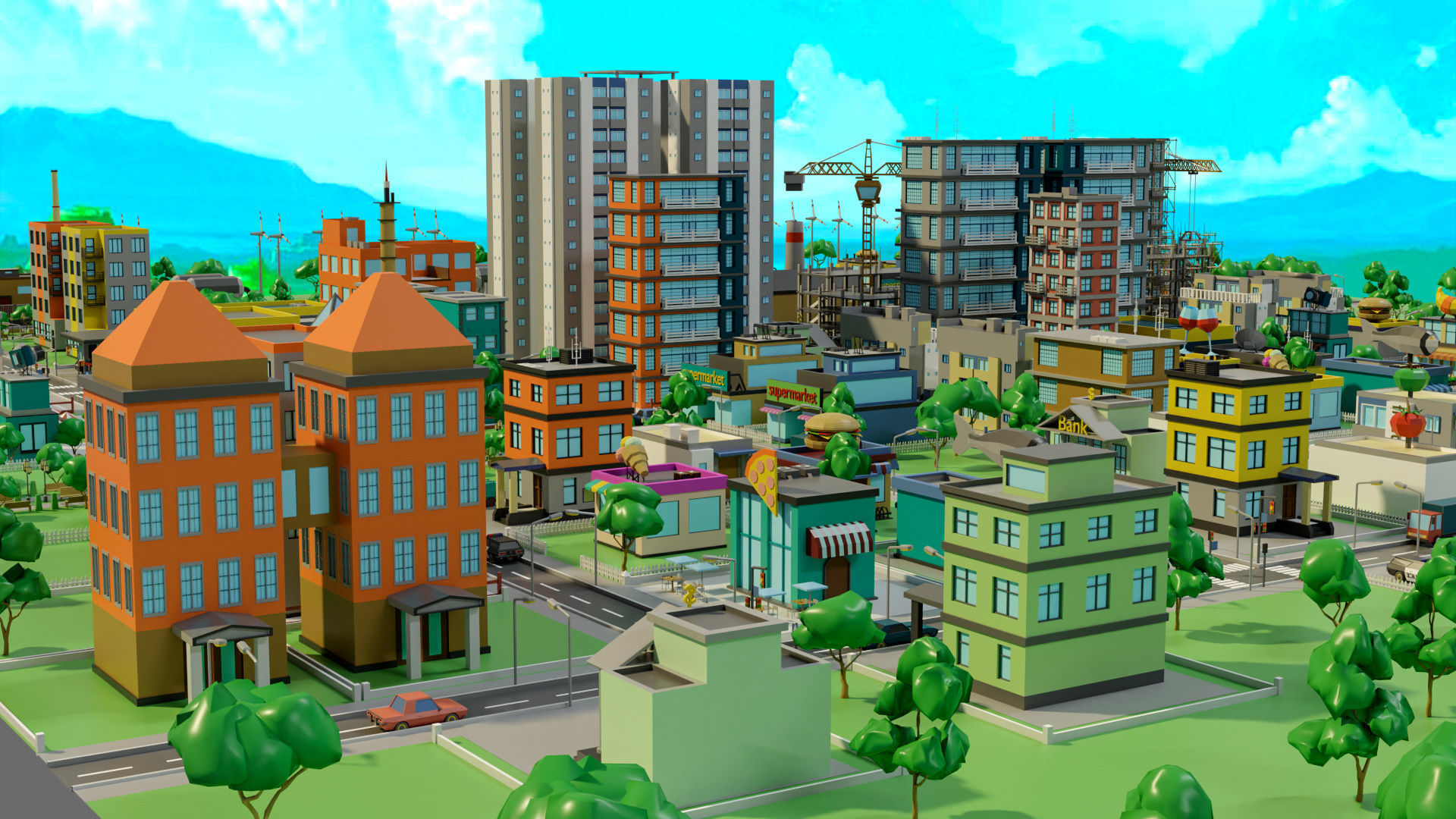 Industrial city Low-poly 3D model_19