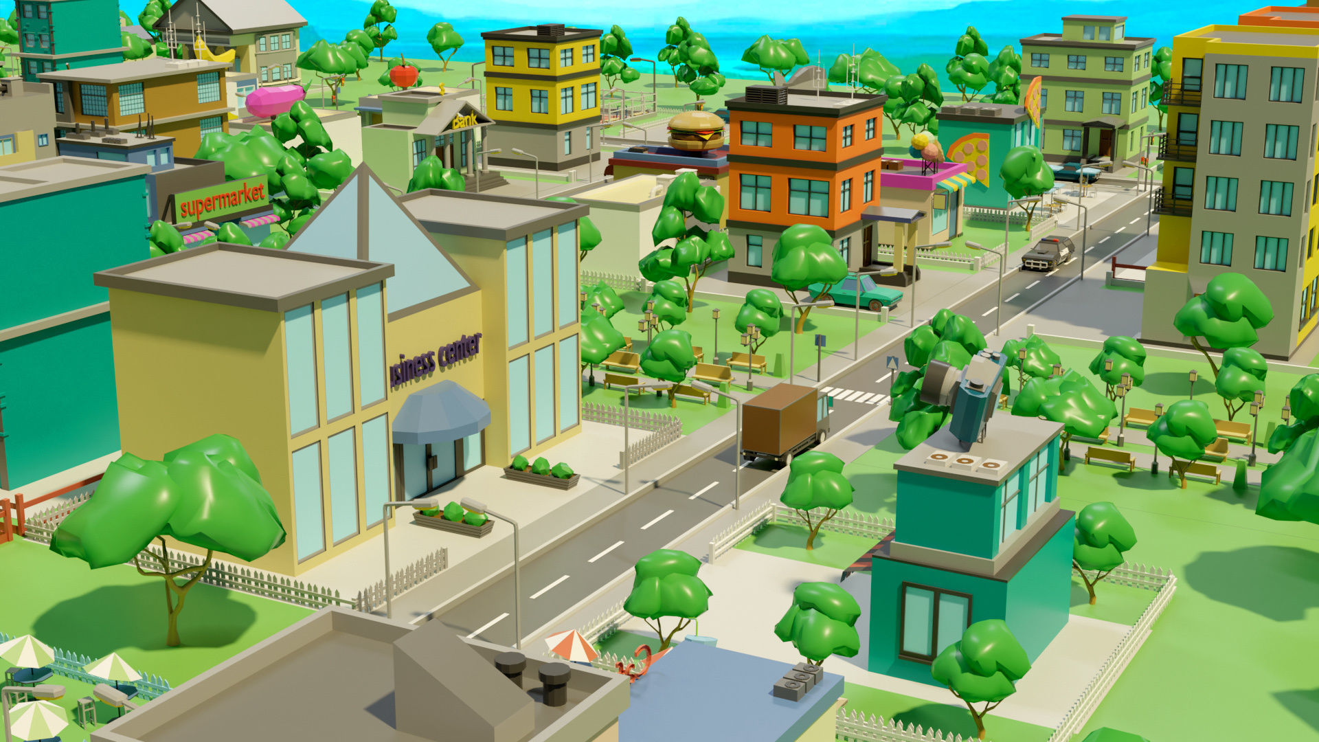 Industrial city Low-poly 3D model_7