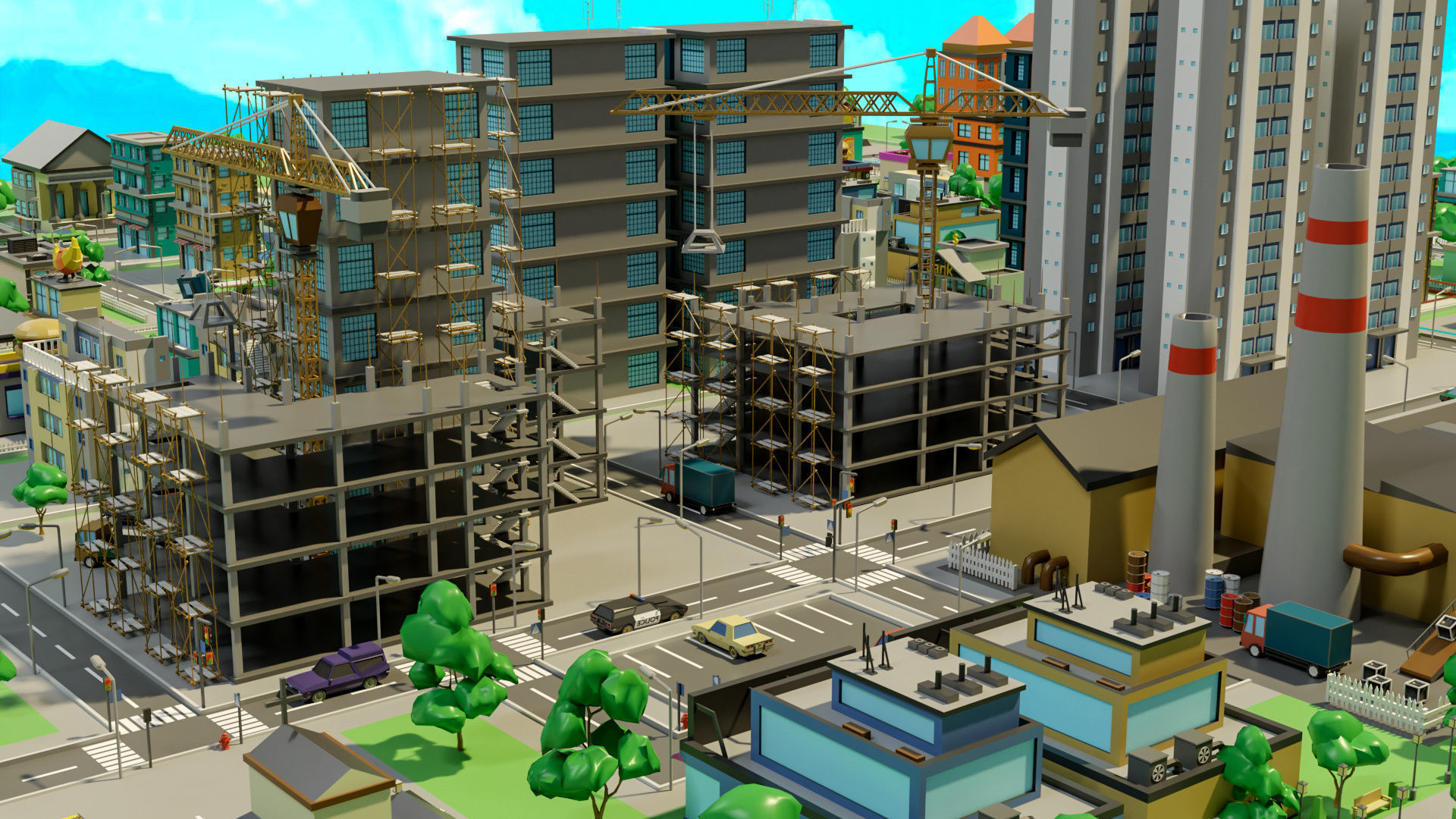 Industrial city Low-poly 3D model_10