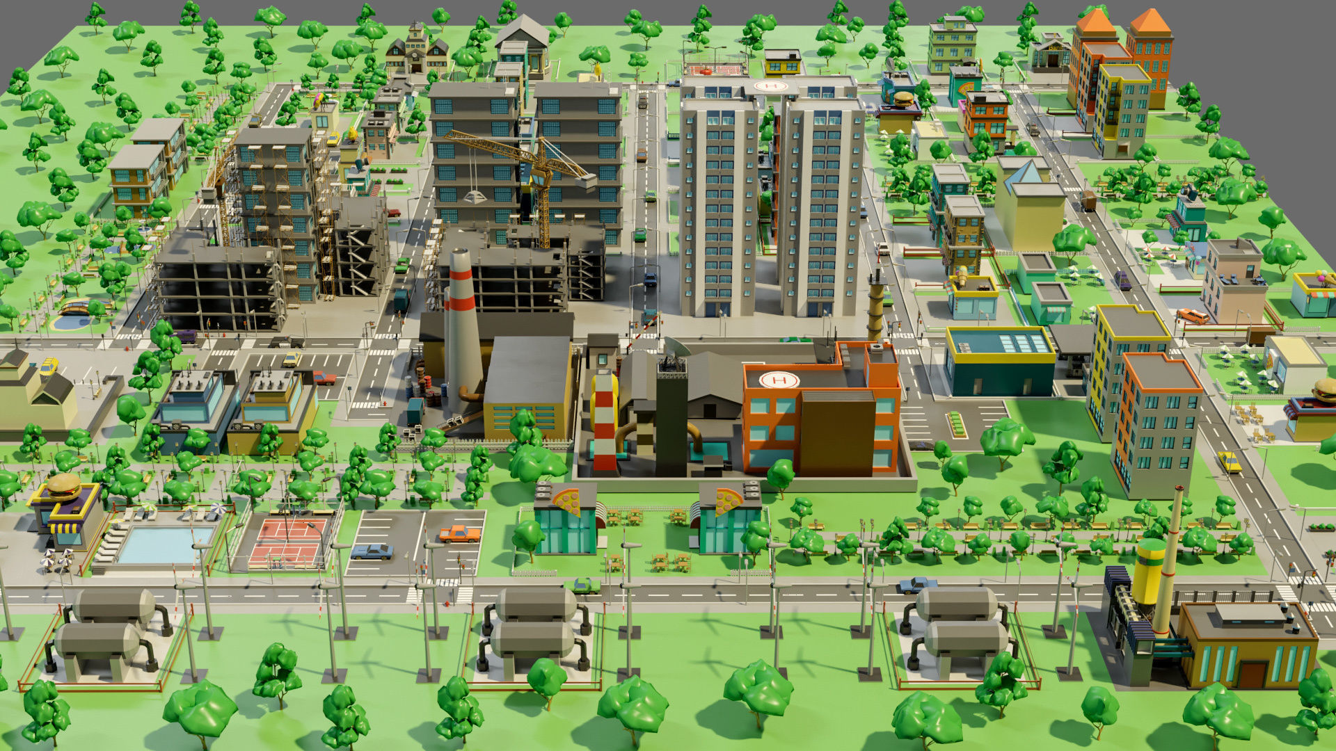 Industrial city Low-poly 3D model_5