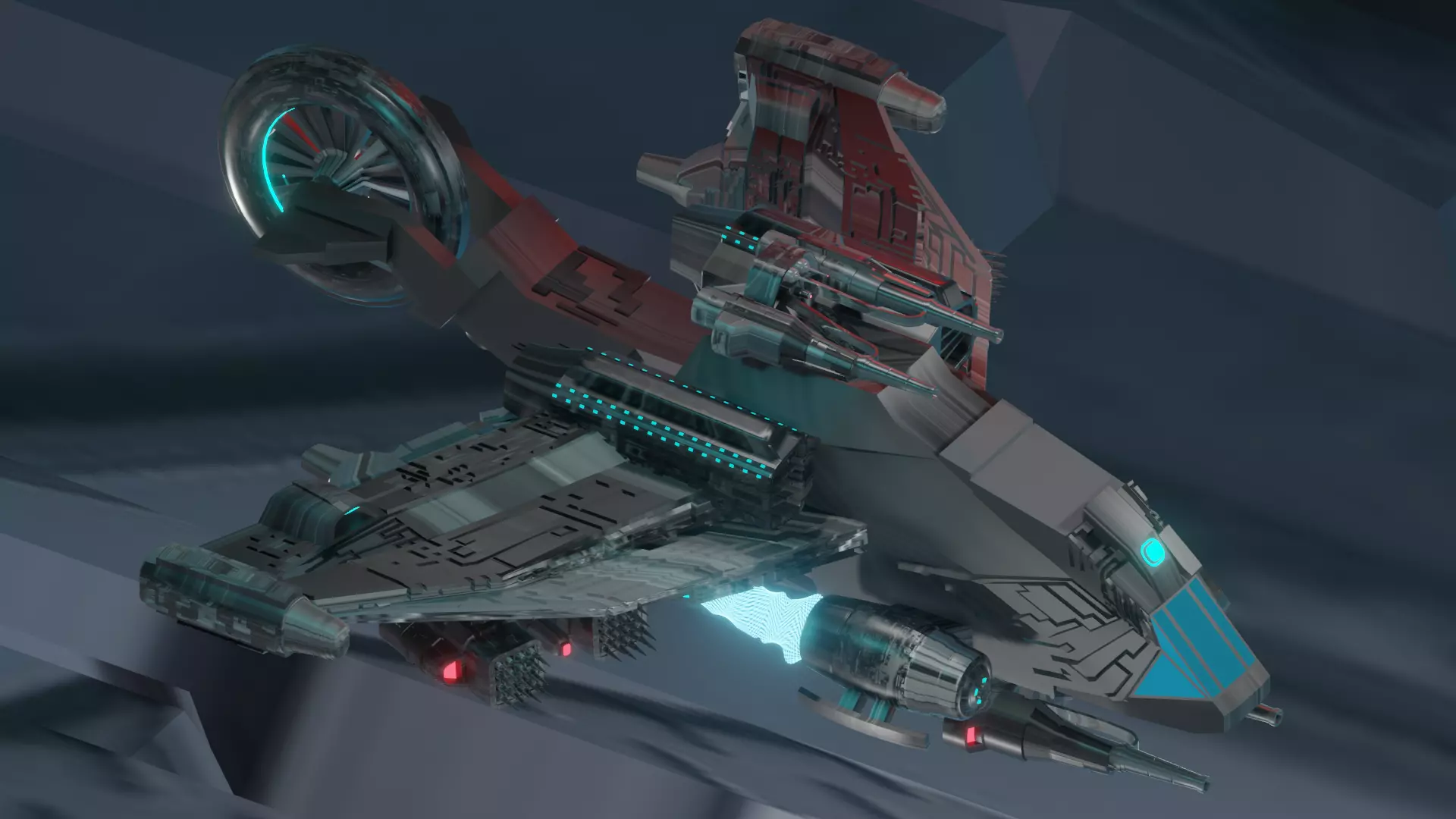 Medium poly 3D SCI-FI Spaceship Low-poly 3D model_0
