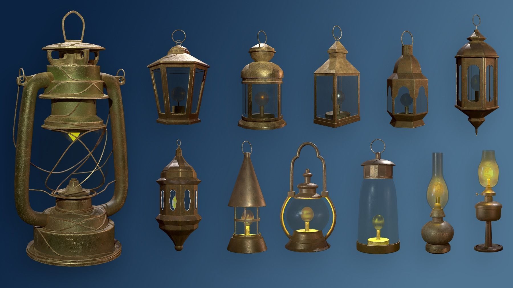 Collection of Vintage Lamp Models Low-poly 3D model_2