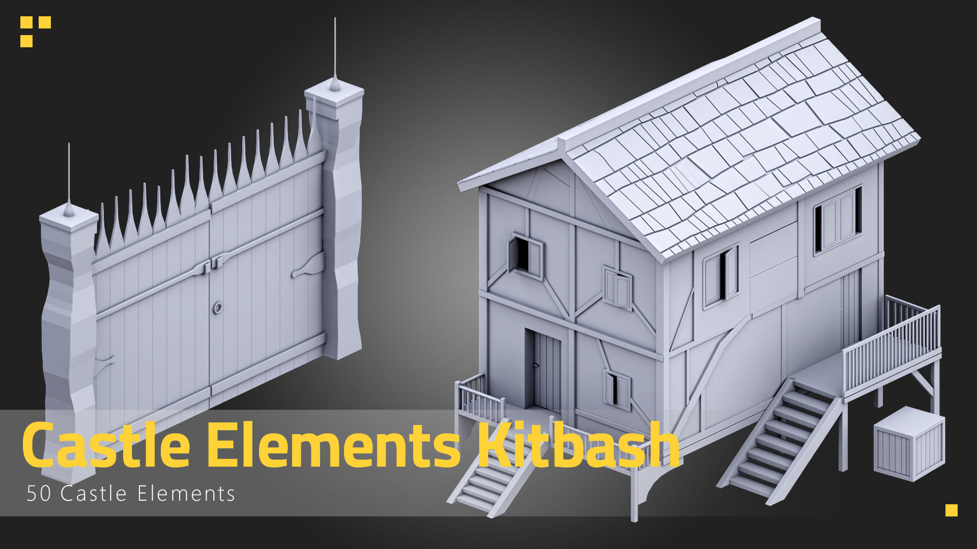 50 Castle Elements Kitbash Low-poly 3D model_7