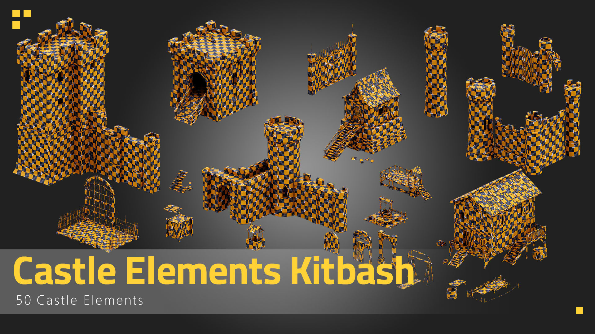 50 Castle Elements Kitbash Low-poly 3D model_2