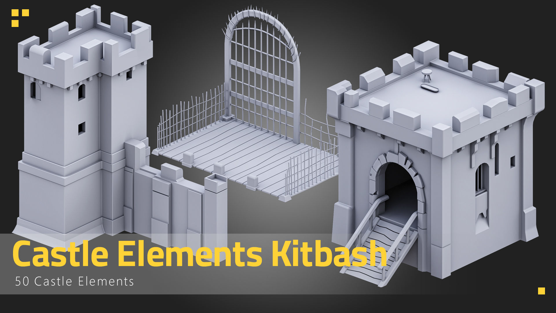 50 Castle Elements Kitbash Low-poly 3D model_3