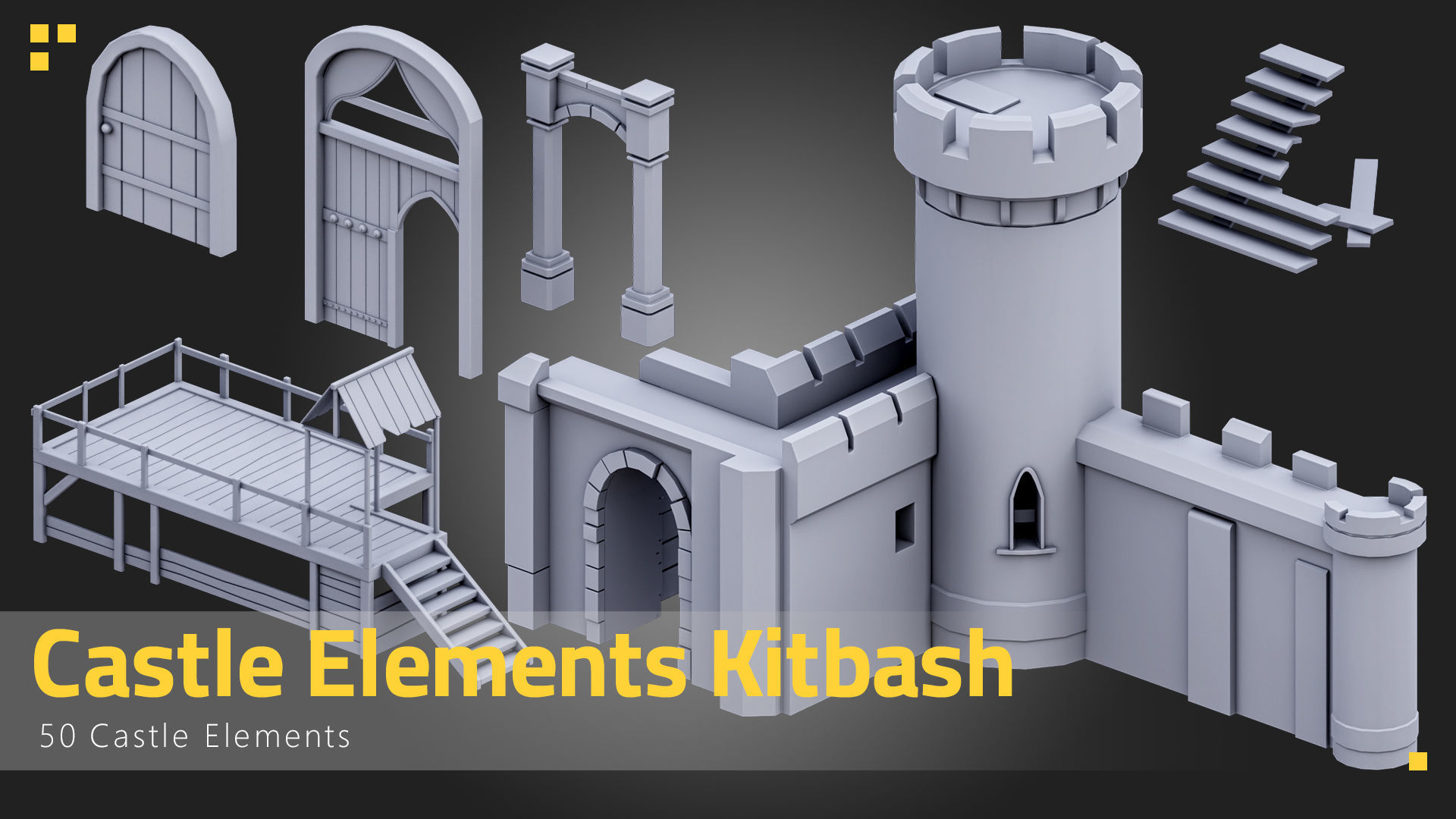 50 Castle Elements Kitbash Low-poly 3D model_4