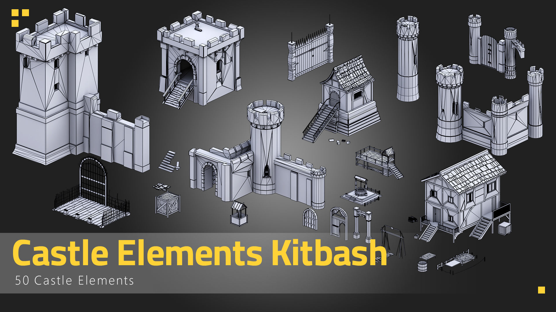 50 Castle Elements Kitbash Low-poly 3D model_1