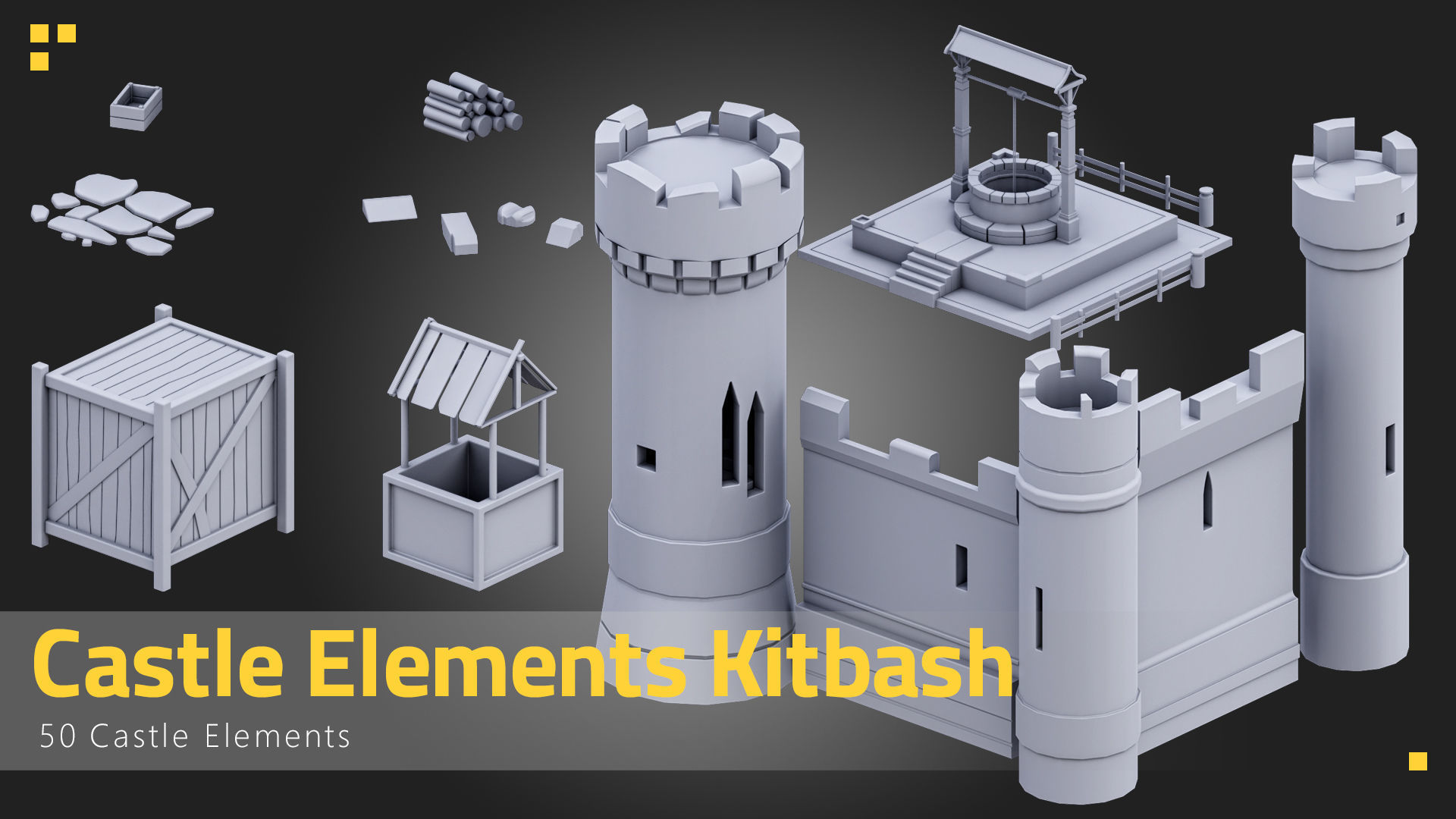 50 Castle Elements Kitbash Low-poly 3D model_5