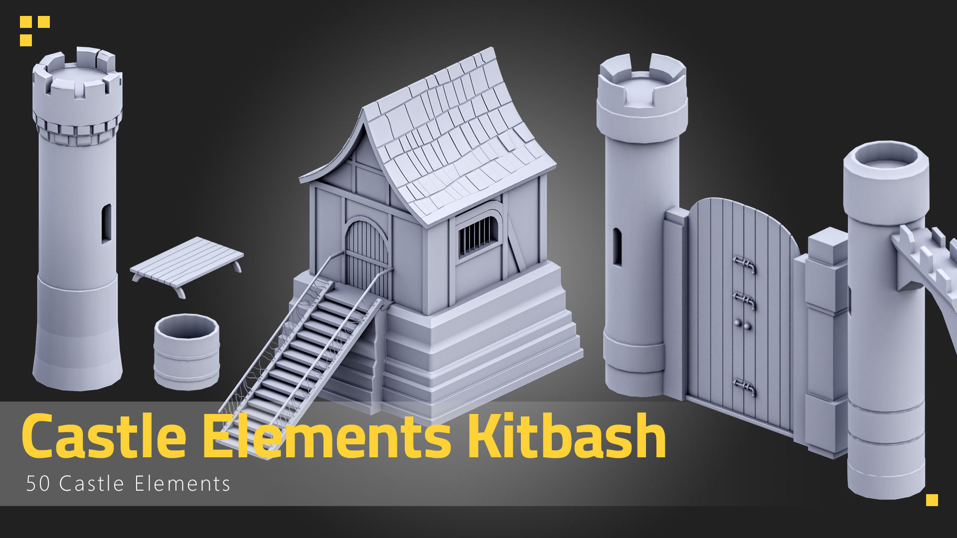 50 Castle Elements Kitbash Low-poly 3D model_6
