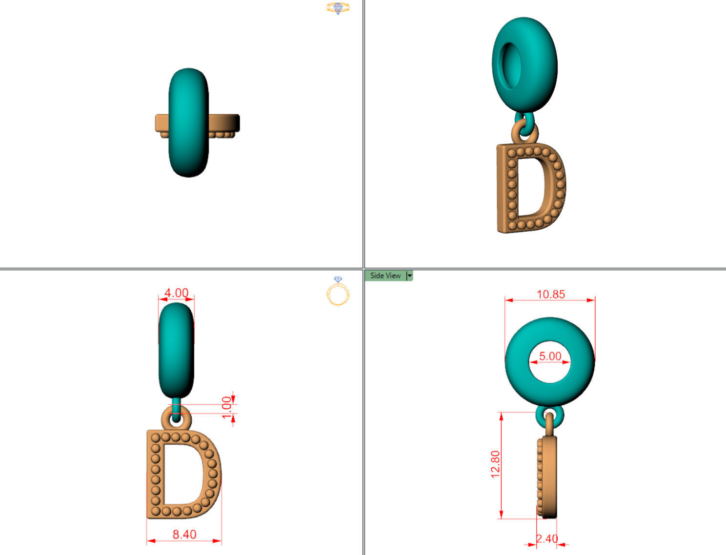 Dangle charm-D 3D print model_3
