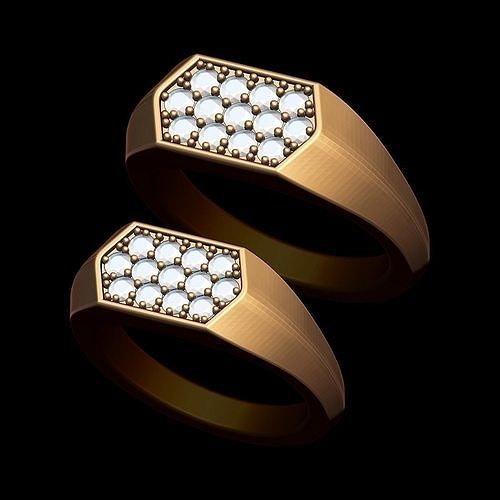 Hexagon Stone Setting Couple Ring 3D print model