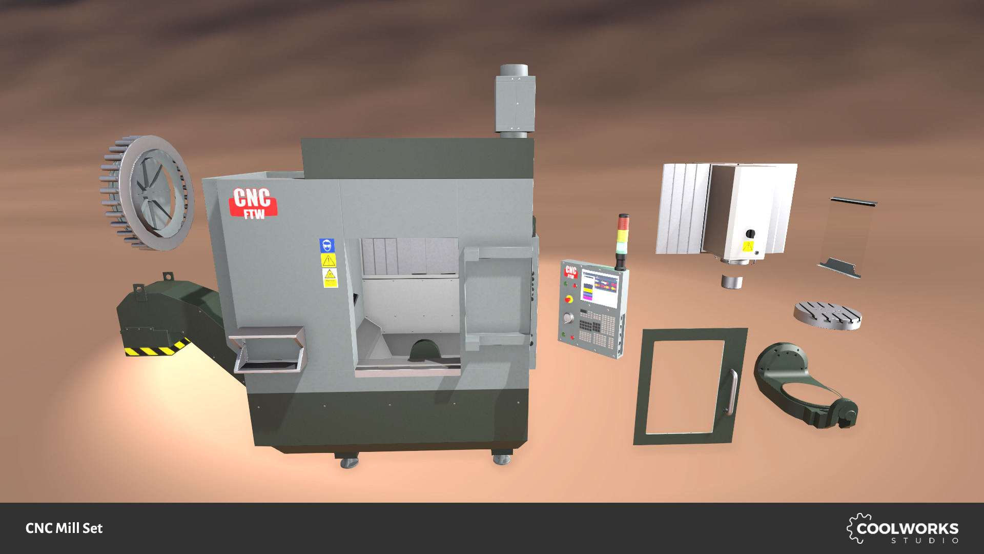 CNC Mill Set Low-poly 3D model_2