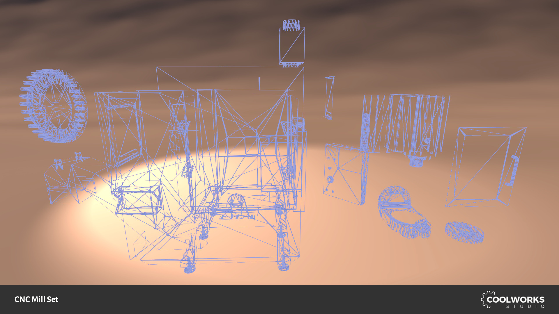 CNC Mill Set Low-poly 3D model_9