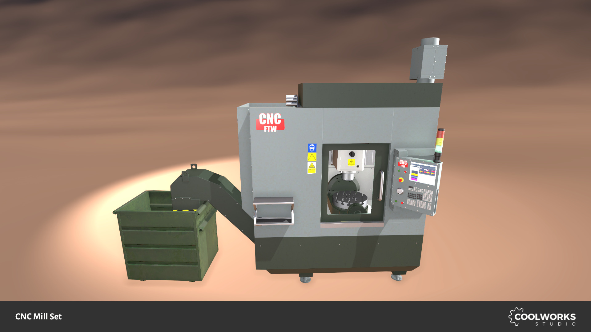 CNC Mill Set Low-poly 3D model_1