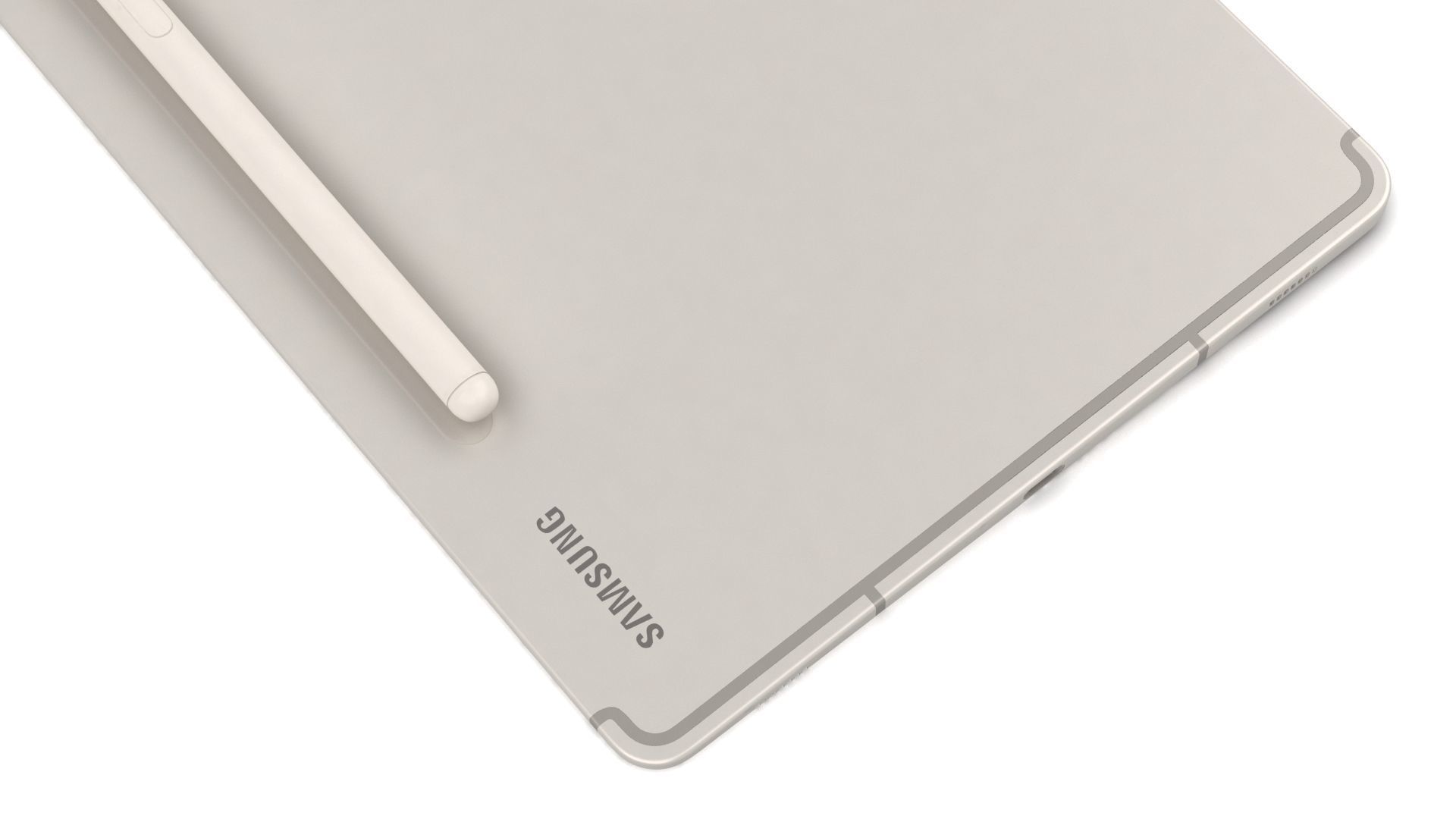 Samsung Galaxy Tab S9 Beige with S-Pen Low-poly 3D model_9