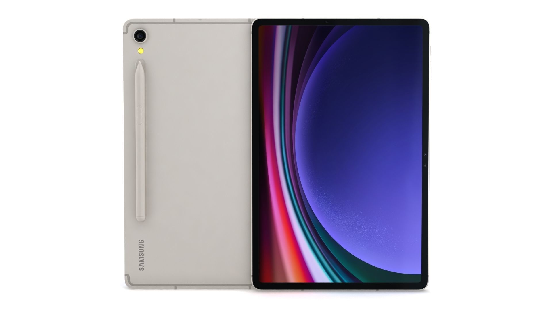 Samsung Galaxy Tab S9 Beige with S-Pen Low-poly 3D model_1