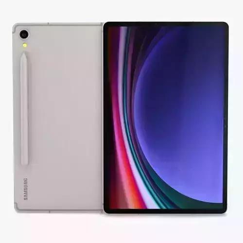 Samsung Galaxy Tab S9 Beige with S-Pen Low-poly 3D model