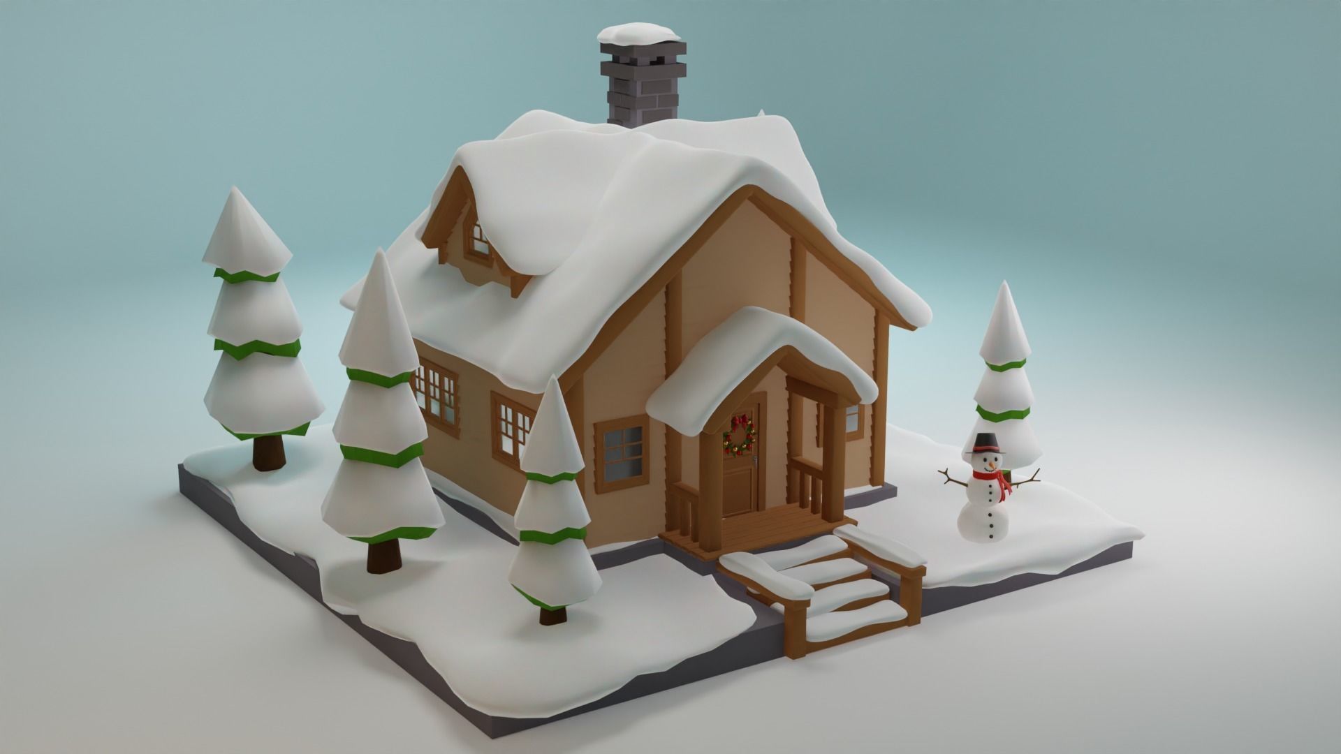 Snowy House Low-poly 3D model_1