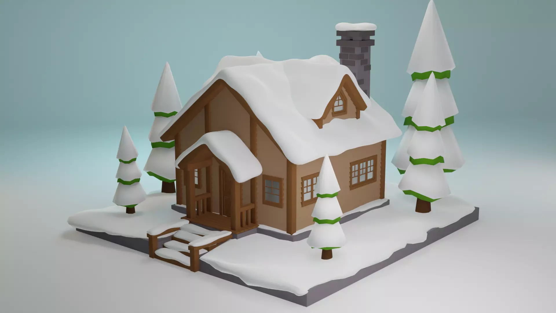 Snowy House Low-poly 3D model_0