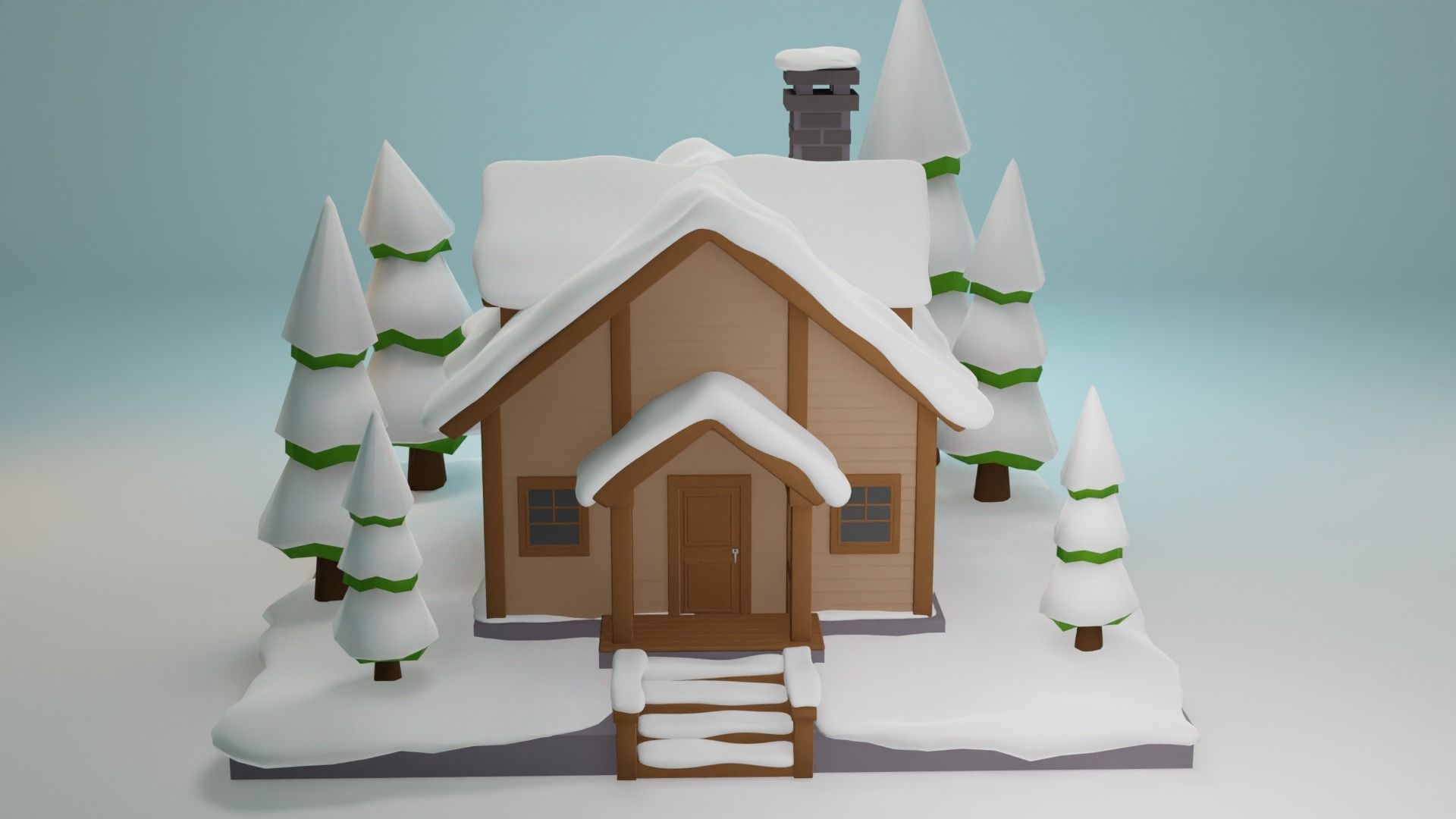 Snowy House Low-poly 3D model_2