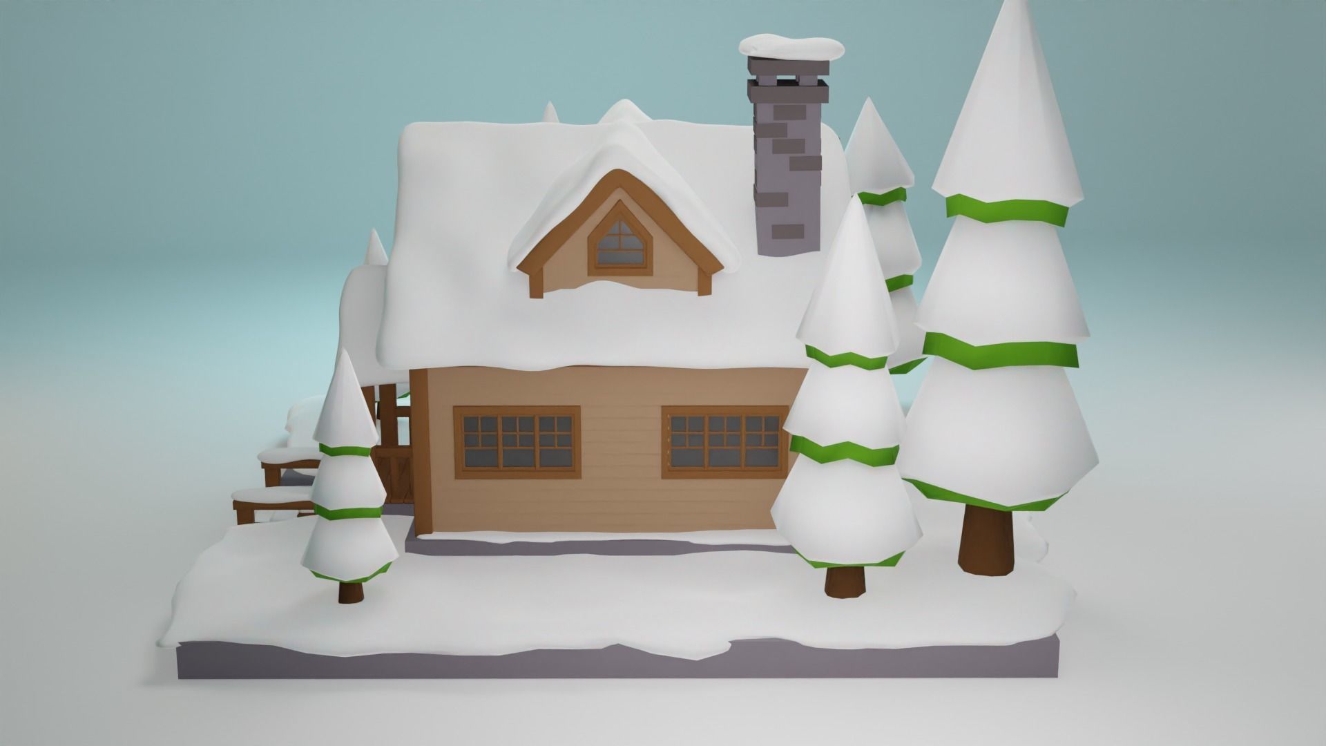 Snowy House Low-poly 3D model_4