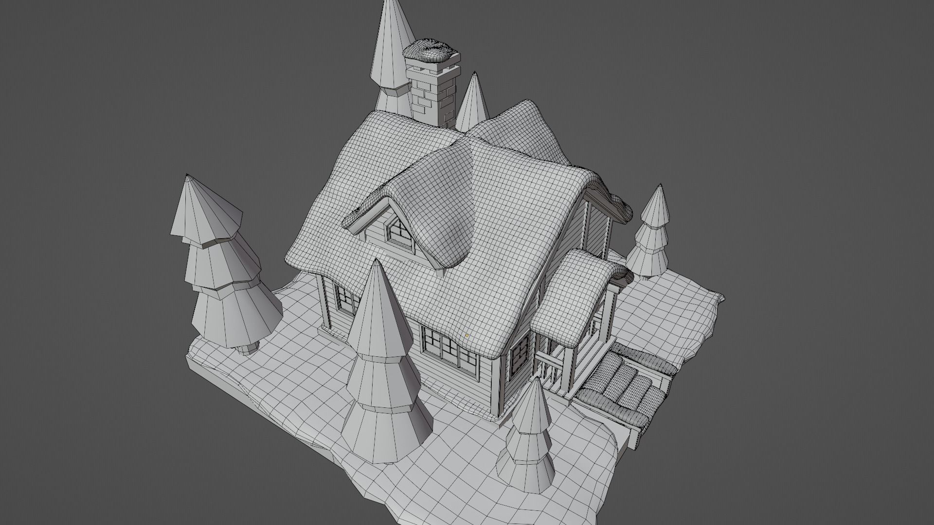 Snowy House Low-poly 3D model_10