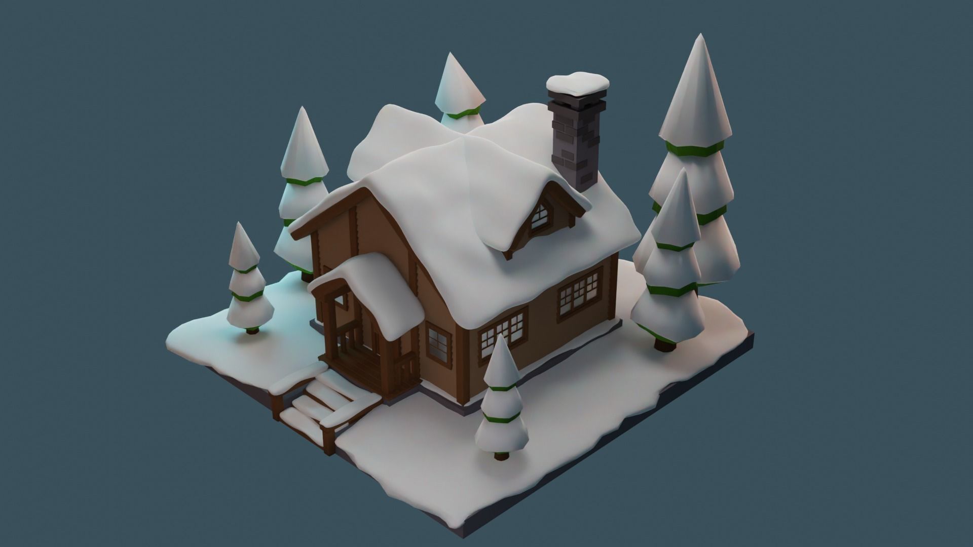 Snowy House Low-poly 3D model_6