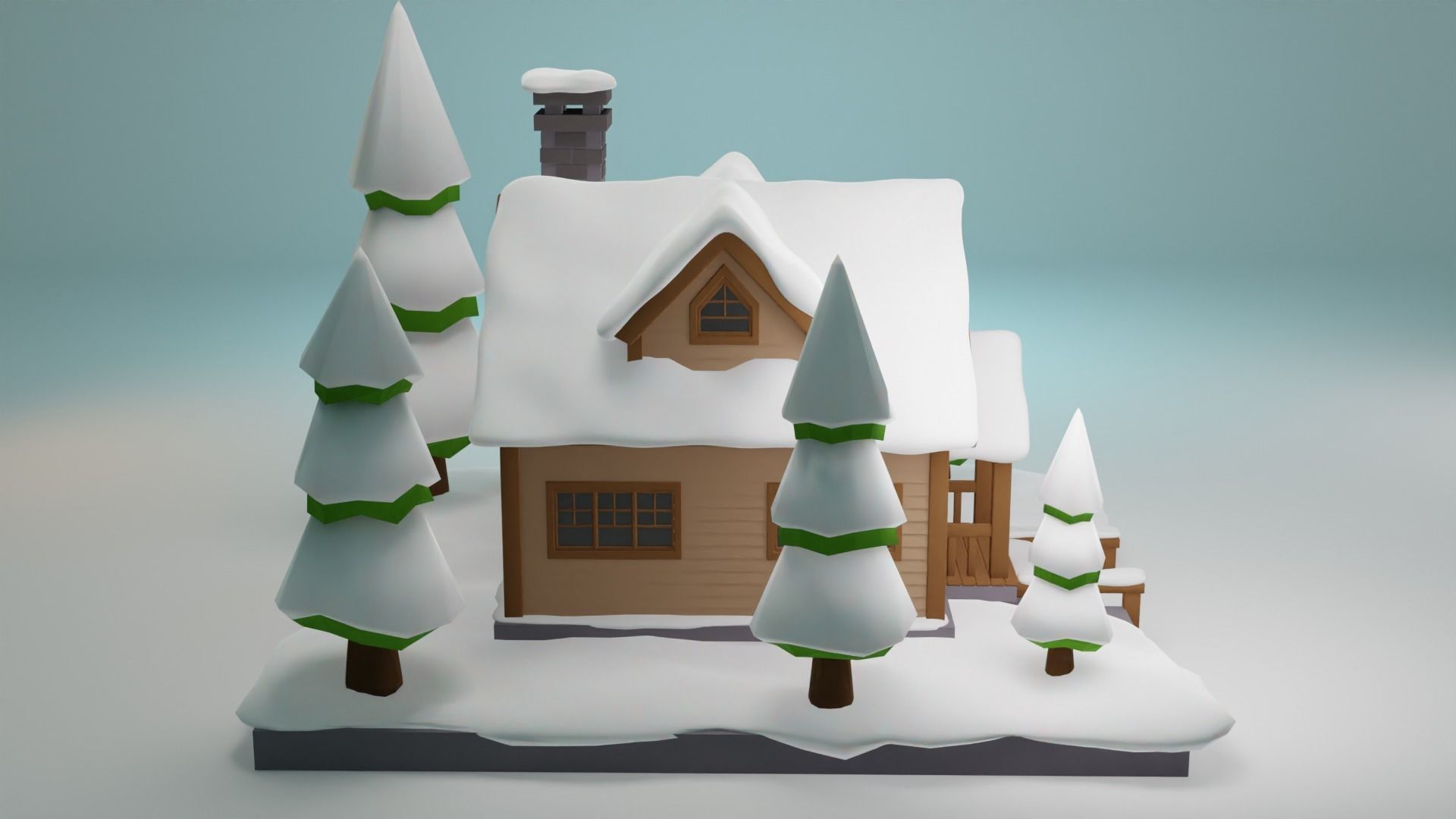 Snowy House Low-poly 3D model_3