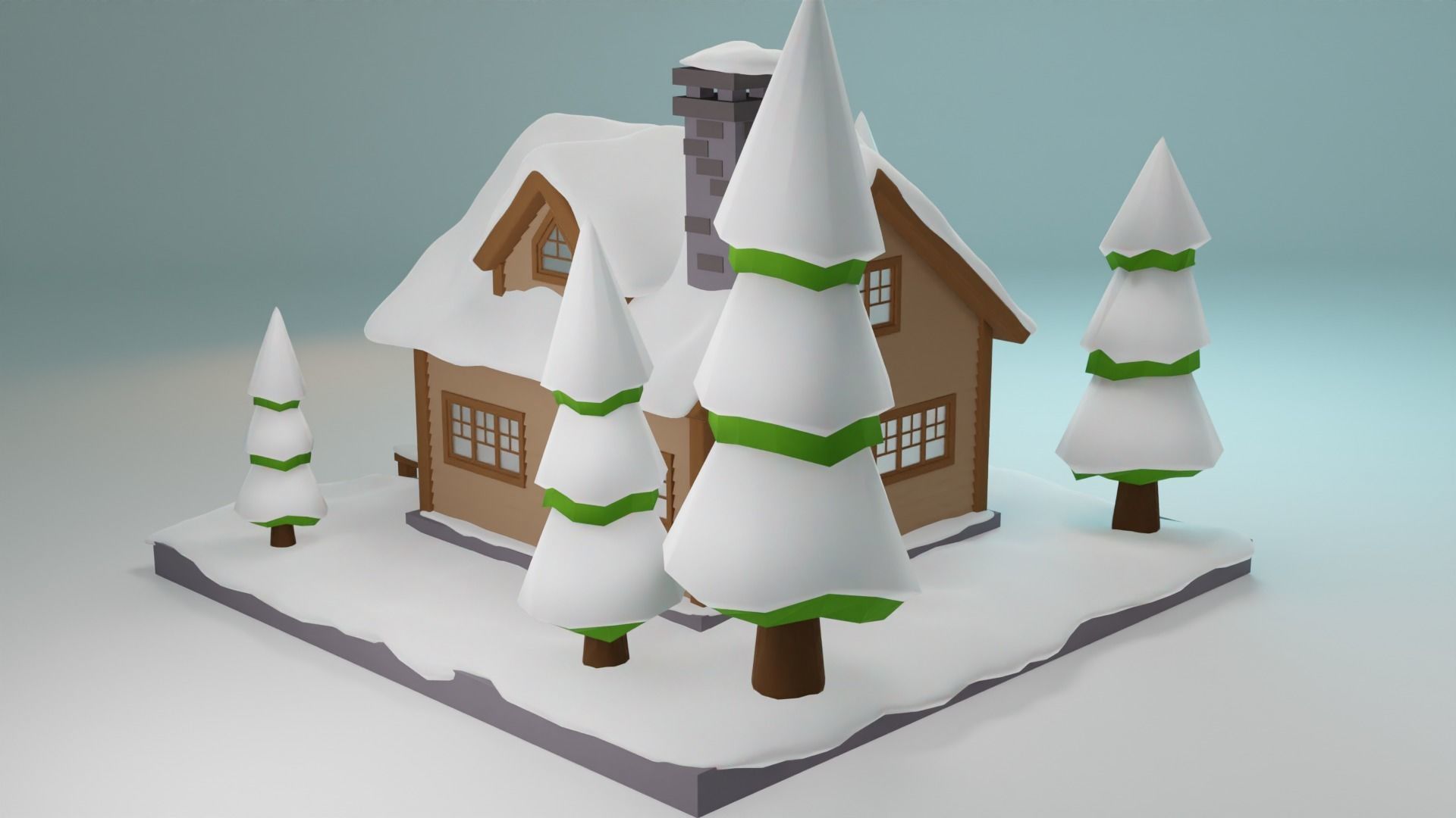 Snowy House Low-poly 3D model_5