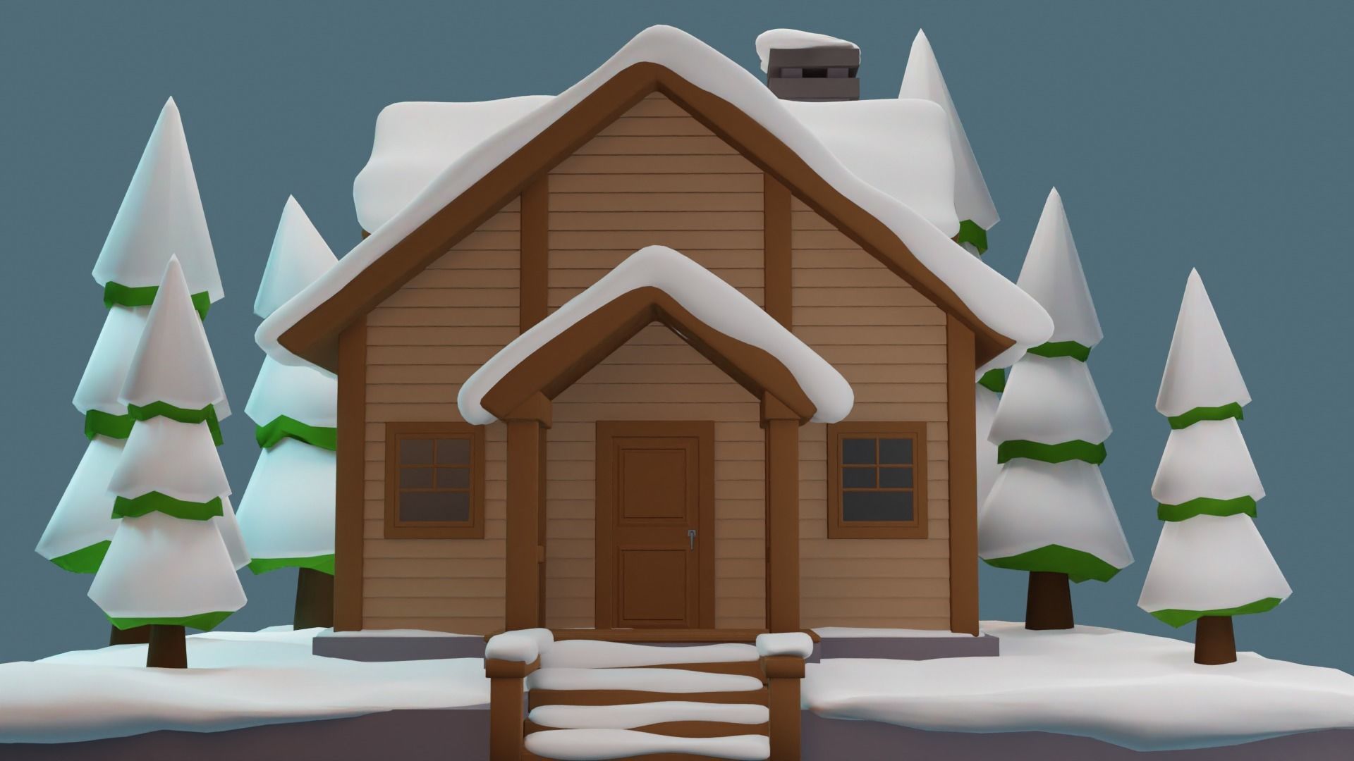 Snowy House Low-poly 3D model_8