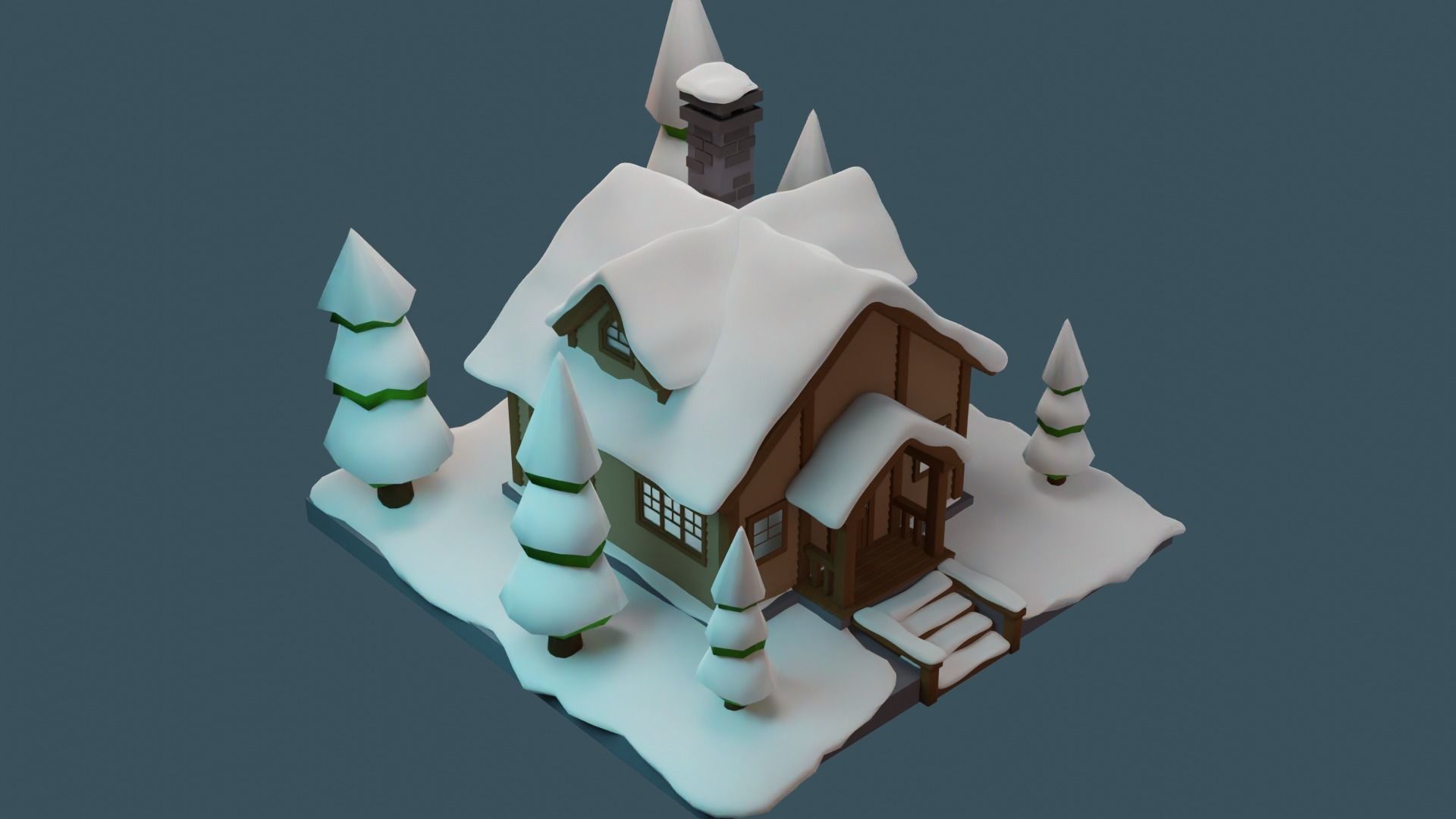 Snowy House Low-poly 3D model_7