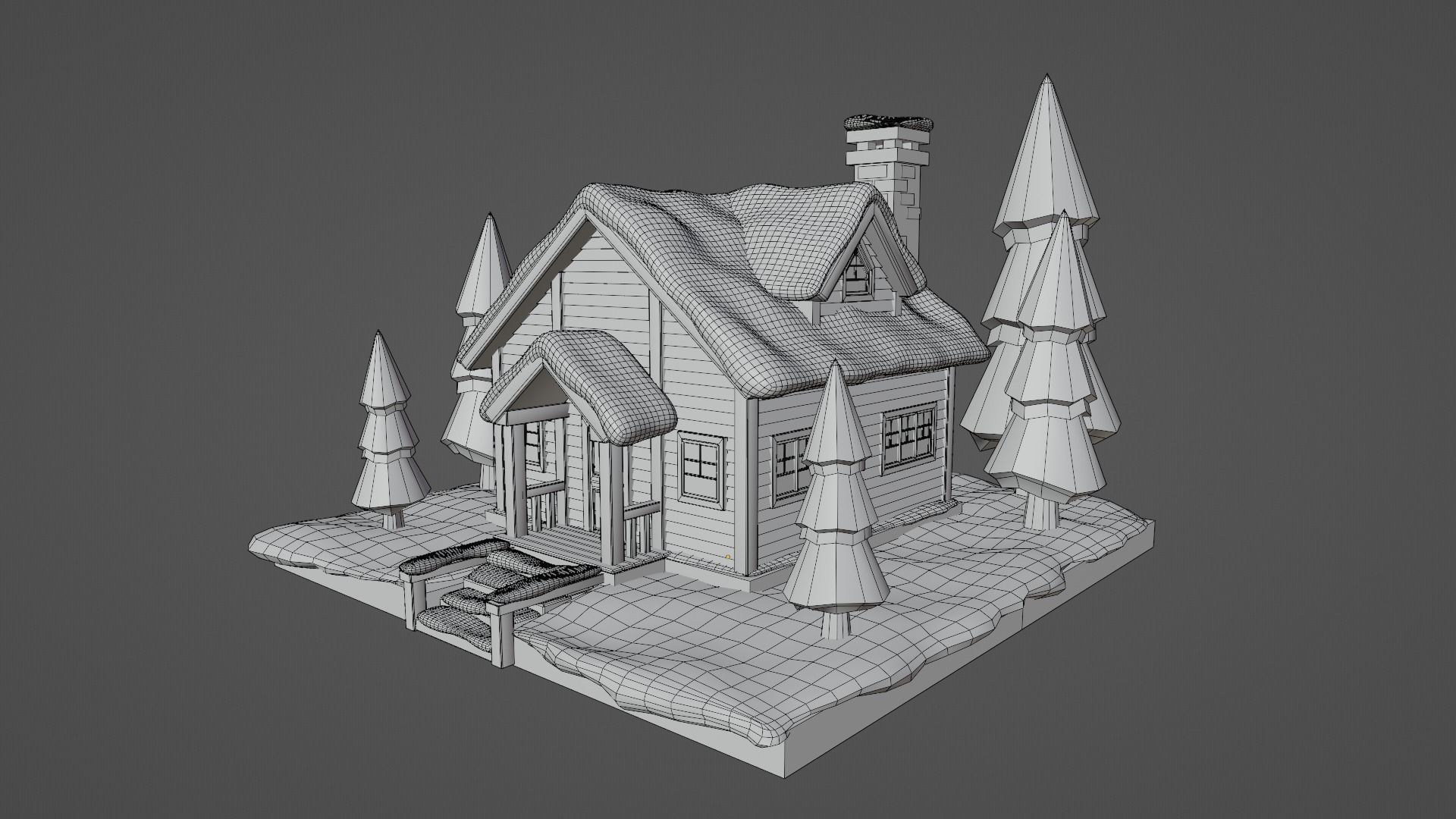 Snowy House Low-poly 3D model_9