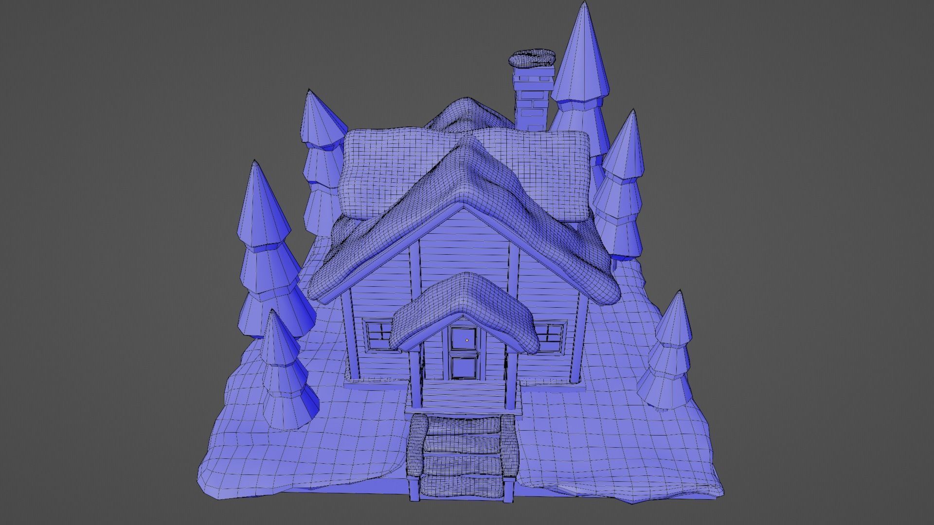 Snowy House Low-poly 3D model_11