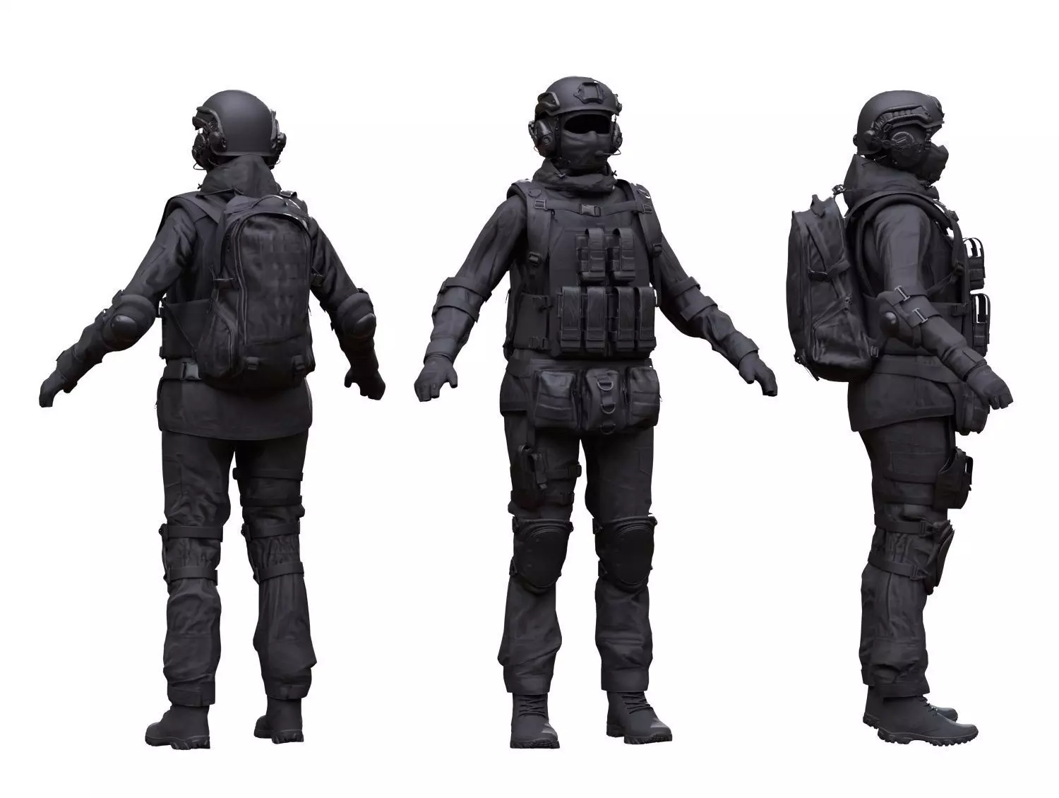 Female Military Outfit 4 Low-poly 3D model_0