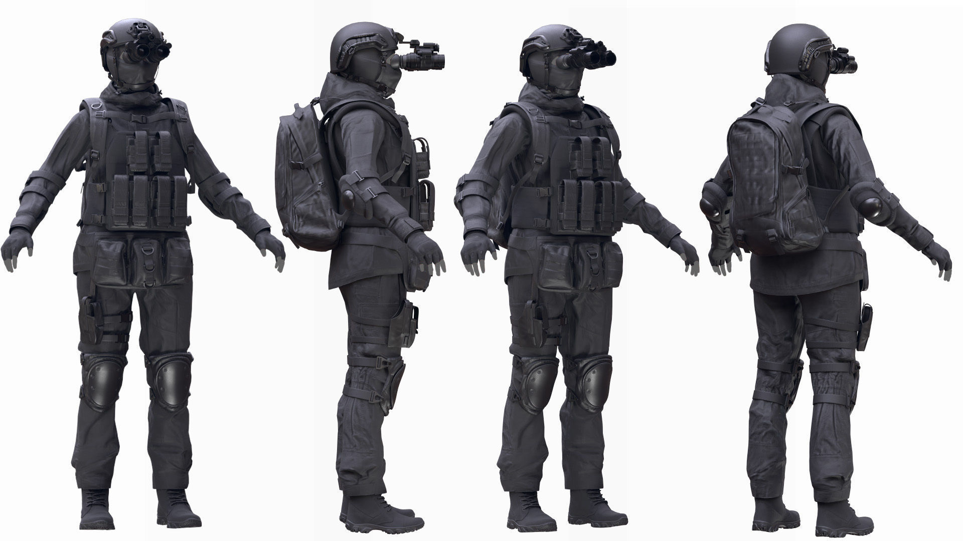 Female Military Outfit 4 Low-poly 3D model_2