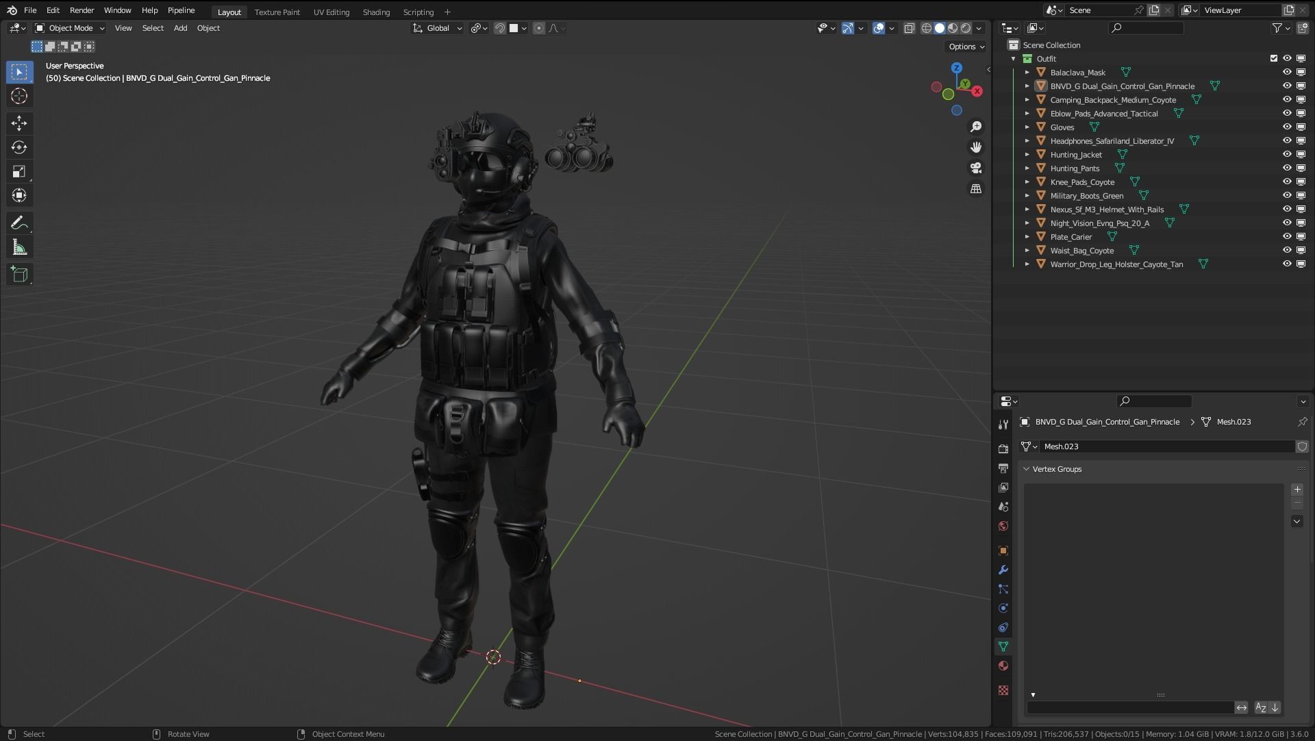 Female Military Outfit 4 Low-poly 3D model_3