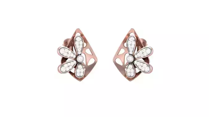 Flower High Jewelry Diamond Earrings 3dm stl renders details