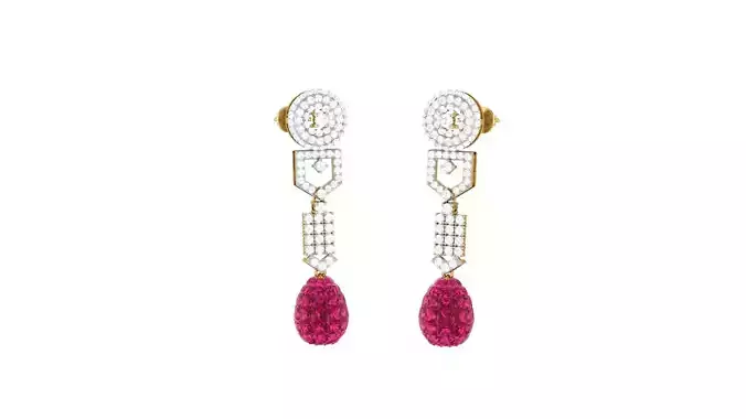 Ruby High Jewelry Diamond Earrings 3dm stl renders details