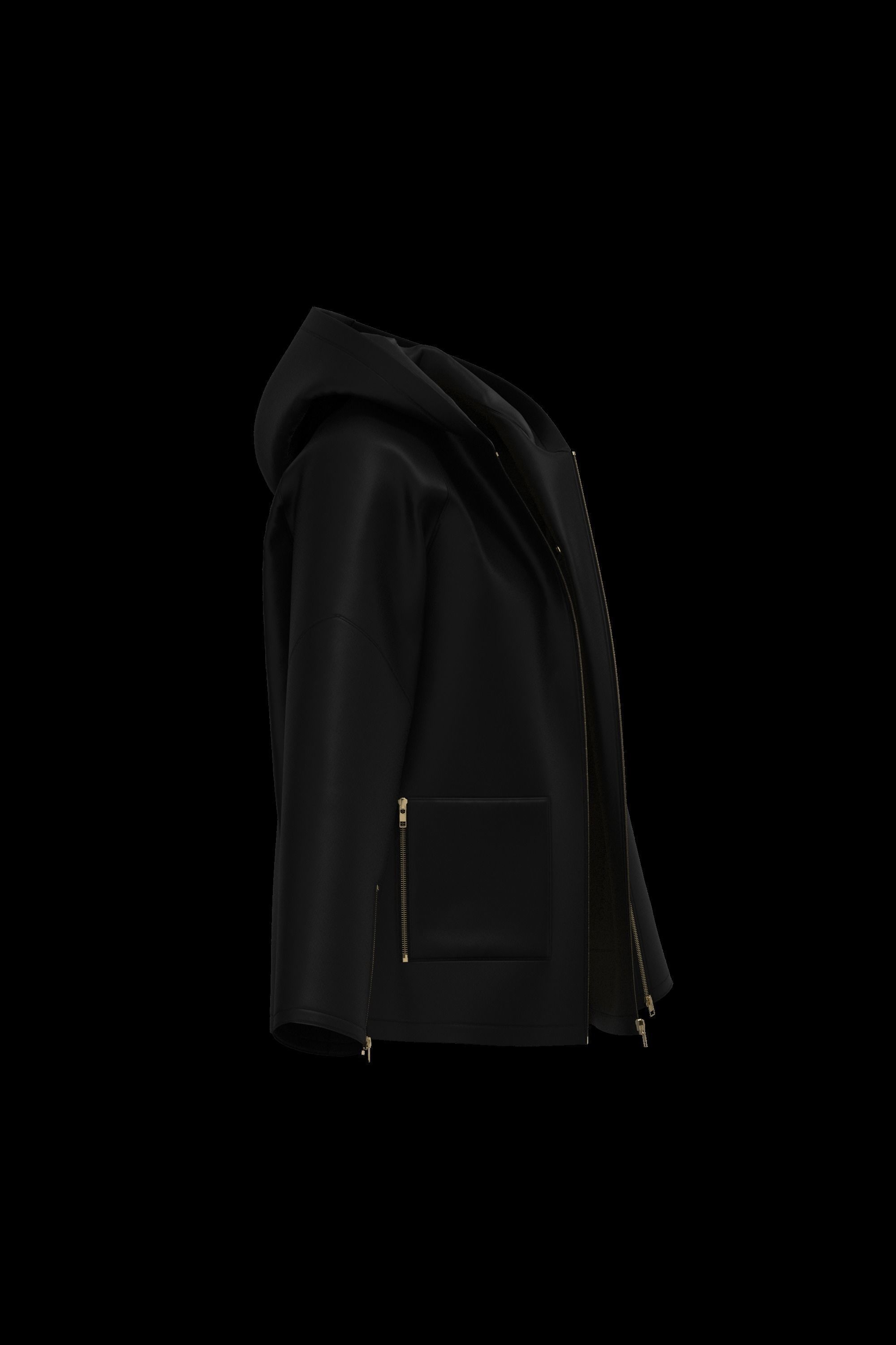 Female leather raglan coat 3D model_10