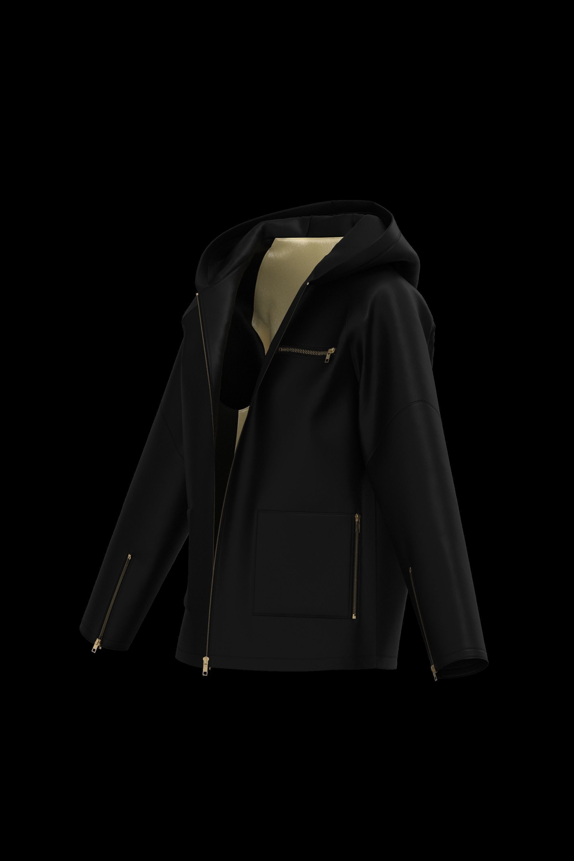 Female leather raglan coat 3D model_6
