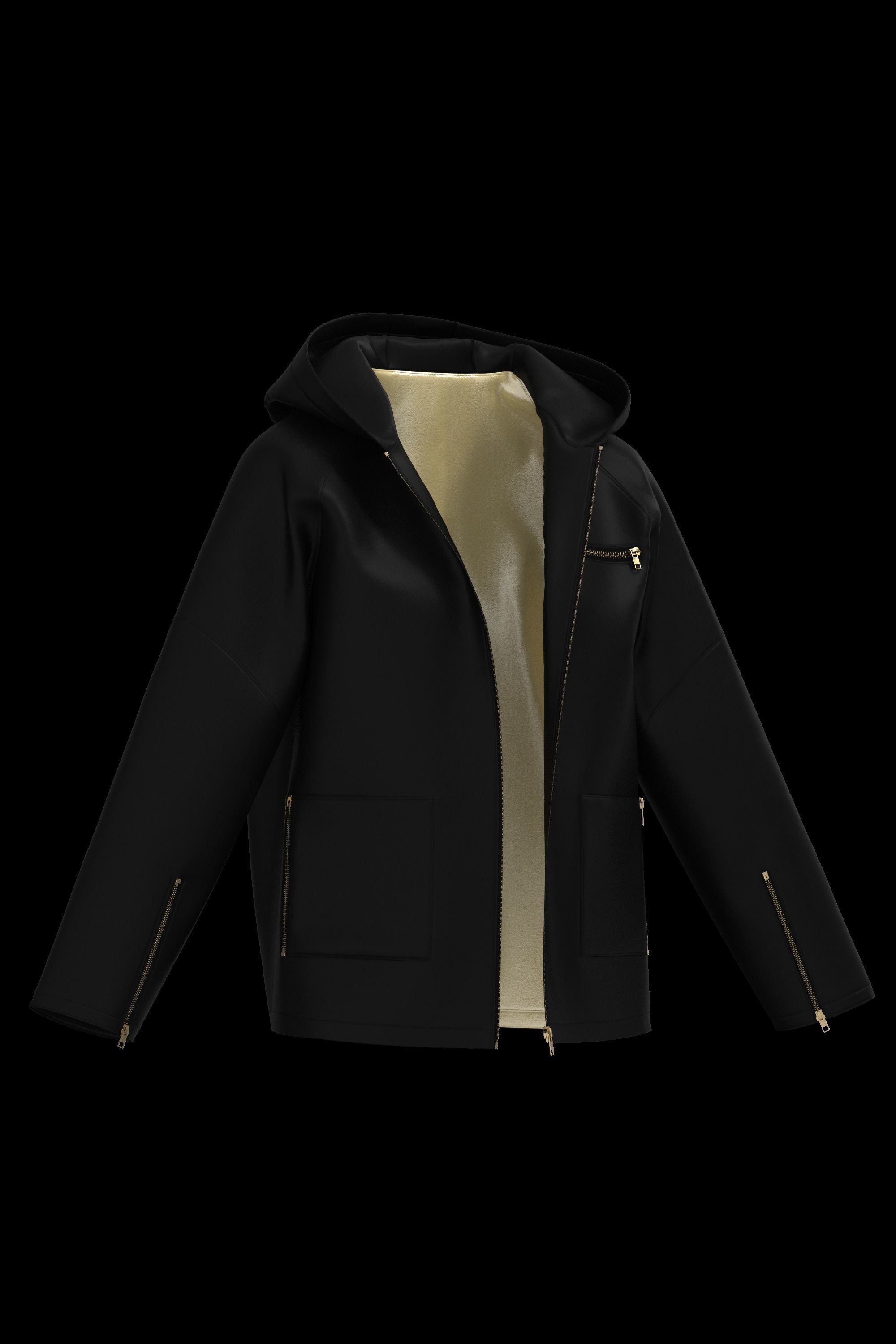 Female leather raglan coat 3D model_8