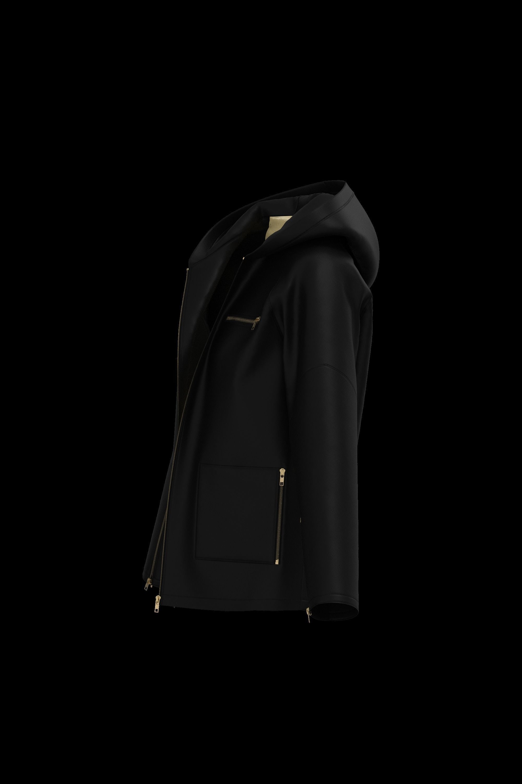 Female leather raglan coat 3D model_5