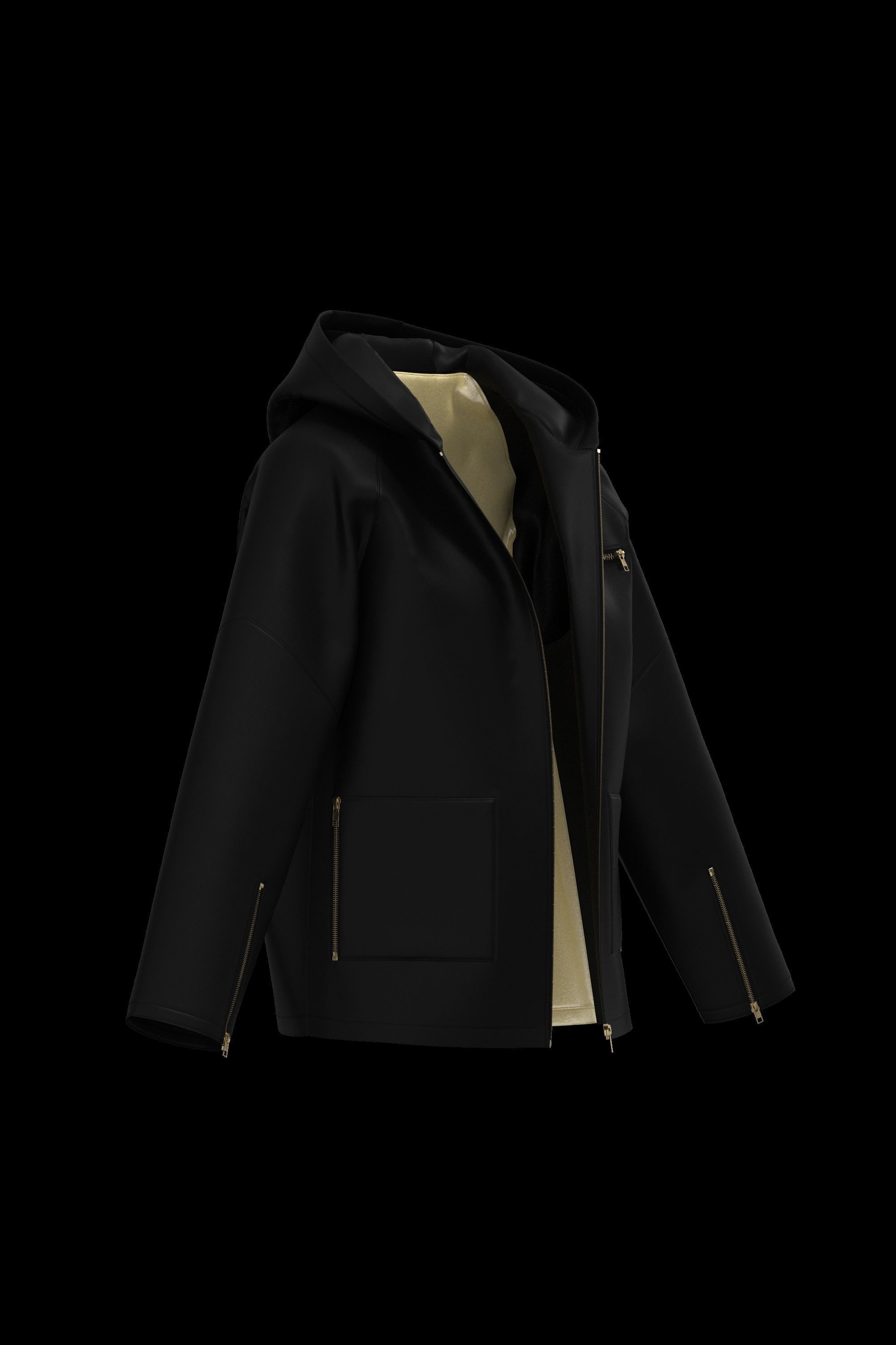 Female leather raglan coat 3D model_9