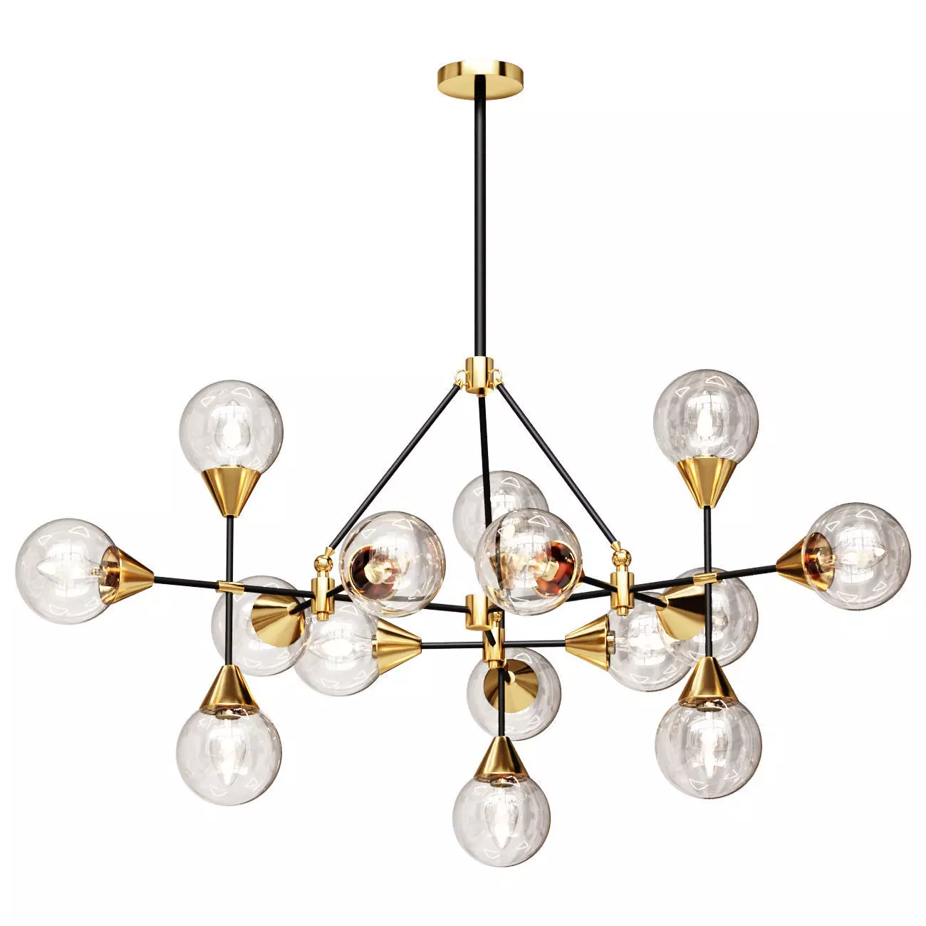 Hanging chandelier with transparent shades 3D model_0