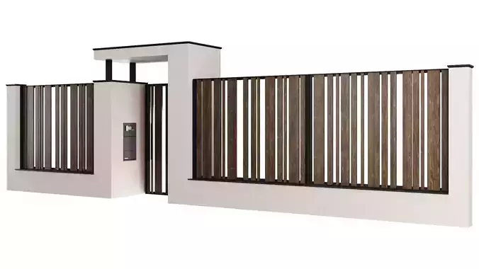 Fence with a canopy over the entrance and mailbox 3D model