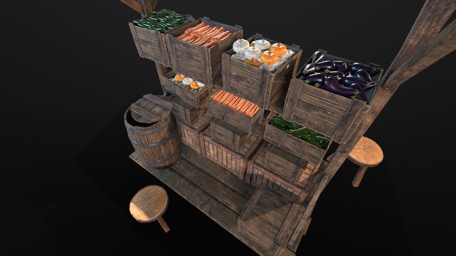 Vegetable Market Stand 3D Model Collection_16
