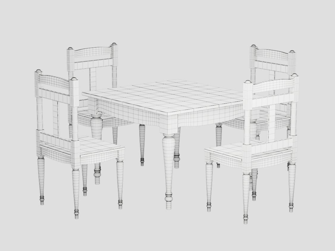 table and chairs 3D model_2